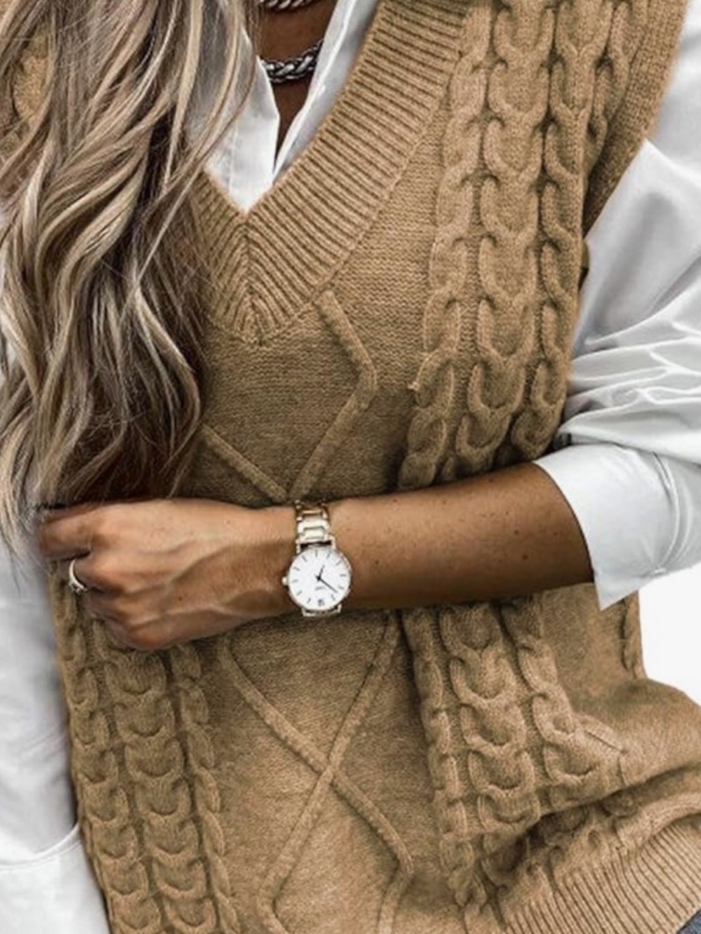 Oversized Sweater Vest for Women V Neck Sleeveless Loose Pullover Sweater LG